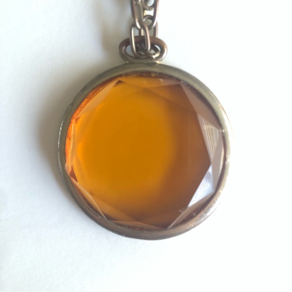 Vintage Amber translucent glass pendant w/ long chain necklace - Picture 3 of 6